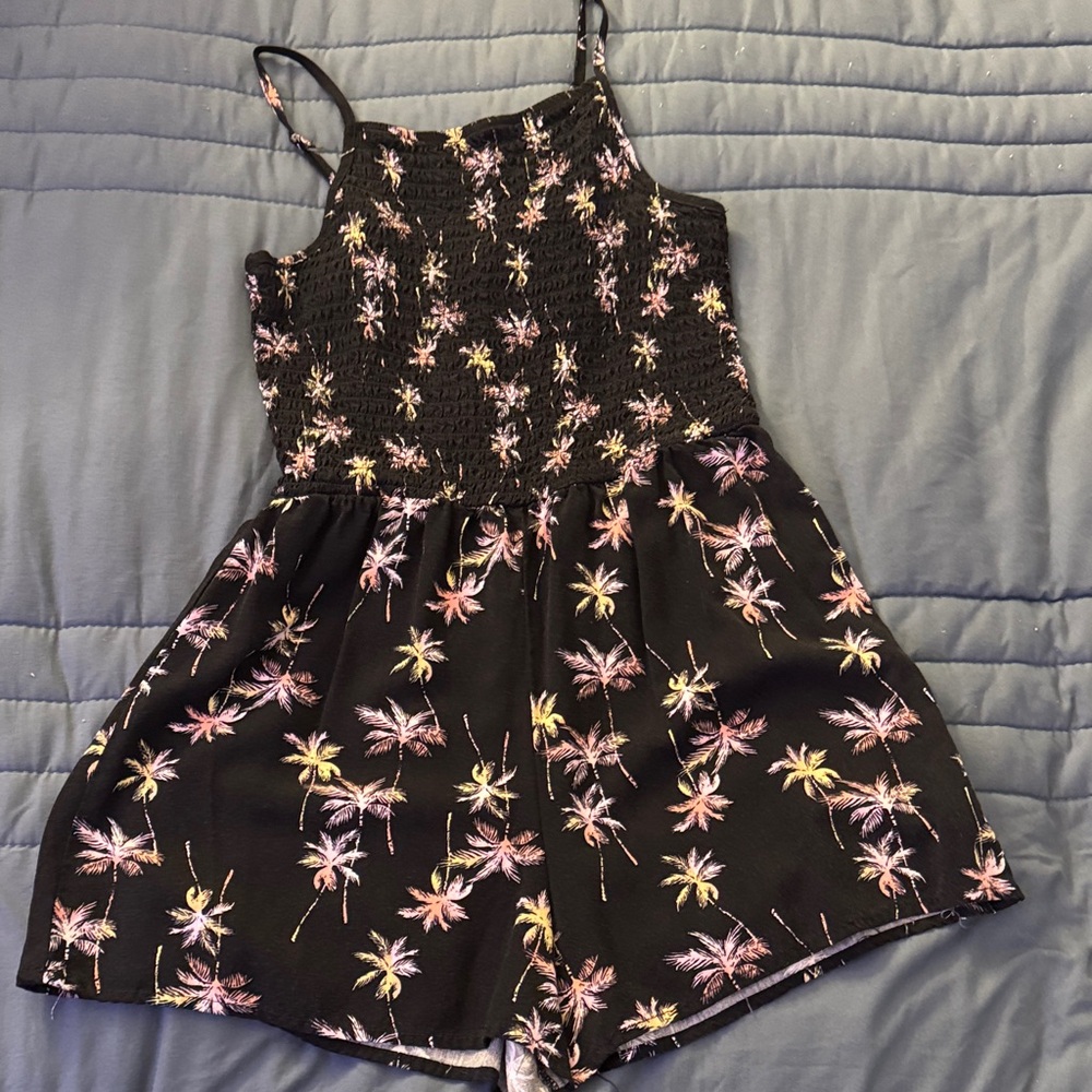 Art Class Black and Pink Palm Print Kids Romper
